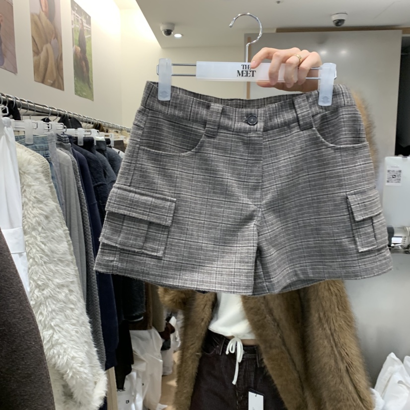 MEET ME韓國代購㊣女裝新款時尚熱賣職業真品推薦短褲格子MEET ME短褲圖色1