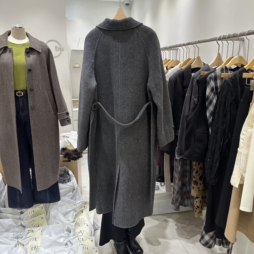 EN.U韓國直郵㊣女裝新品人氣時尚25秋冬中長款大衣含腰帶羊駝EN.U中長款大衣