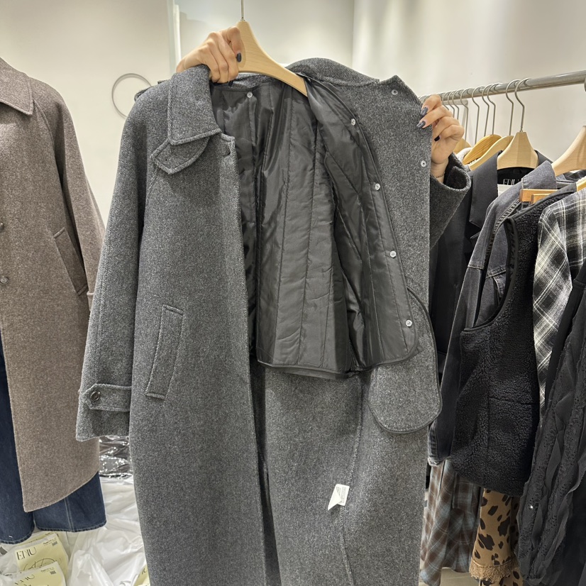 EN.U韓國直郵㊣女裝新品人氣時尚25秋冬中長款大衣含腰帶羊駝EN.U中長款大衣