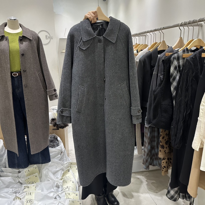 EN.U韓國直郵㊣女裝新品人氣時尚25秋冬中長款大衣含腰帶羊駝EN.U中長款大衣圖色2