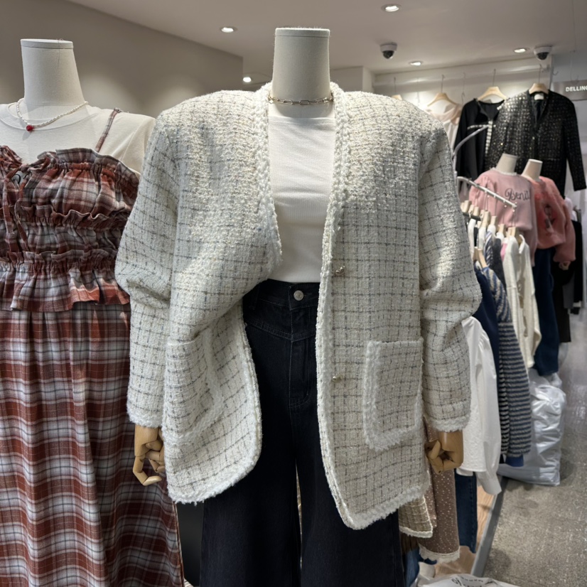 DELLING韓國直郵㊣女士新品真品熱賣25秋冬休閑夾克羊毛花呢DELLING夾克圖色1