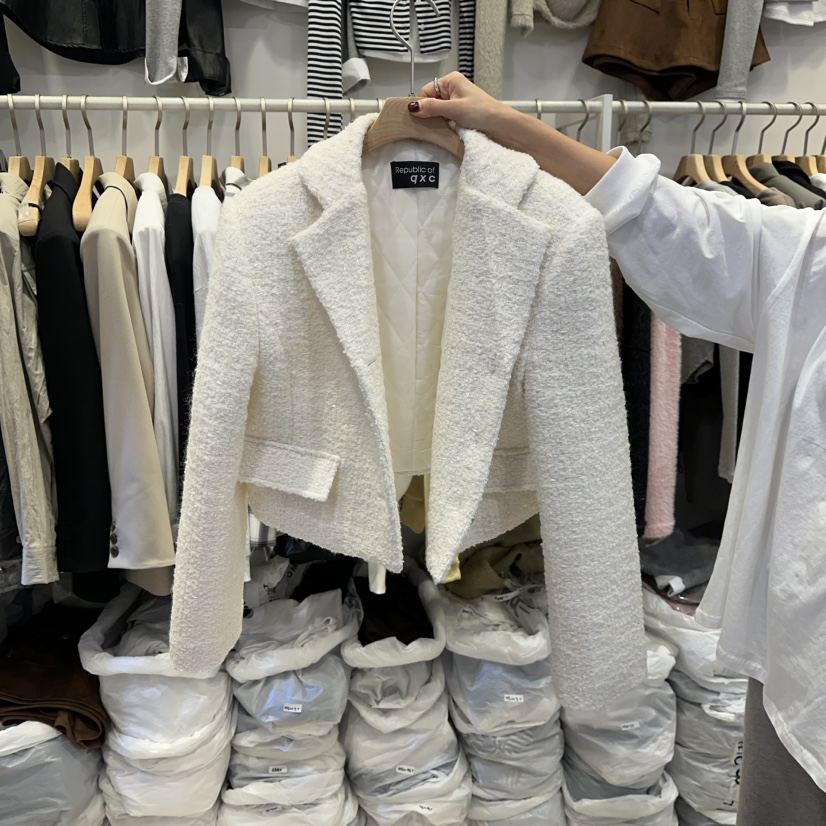 Q C東大門㊣實拍女士新品熱賣25秋冬真品職業夾克粗花呢格紋Republlc of qc夾克圖色1