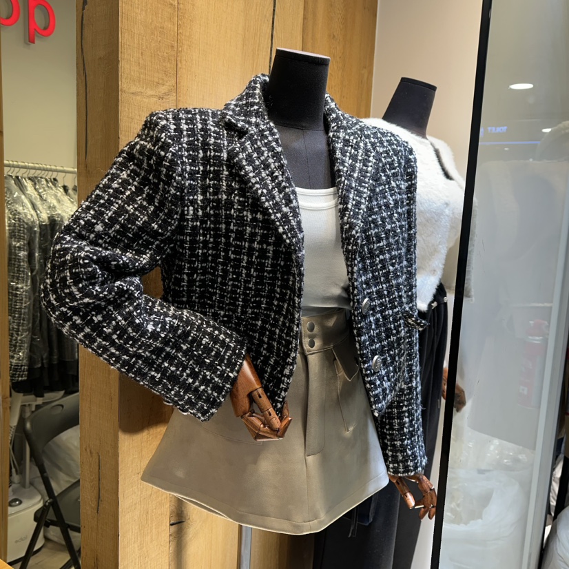 Q C東大門㊣實拍女士新品熱賣25秋冬真品職業夾克粗花呢格紋Republlc of qc夾克圖色2