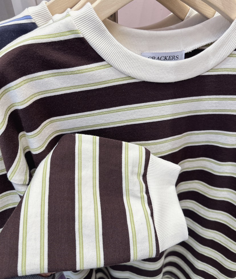 CRACKERS韓國代購㊣女裝新款熱賣人氣真品休閑25秋冬長袖T恤條紋CRACKERS長袖T恤