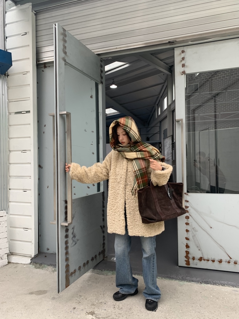 MURMUR韓國代購㊣女士新品25秋冬時尚真品休閑中長款大衣毛皮MURMUR中長款大衣