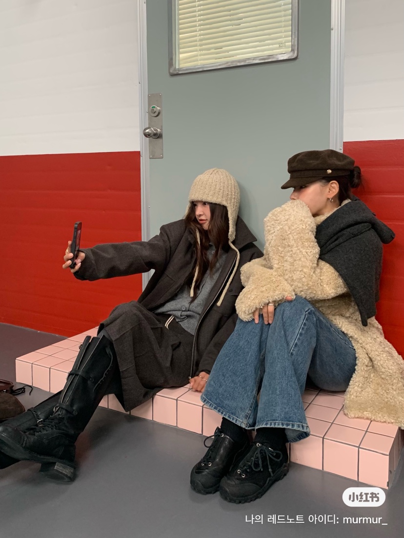 MURMUR韓國代購㊣女士新品25秋冬時尚真品休閑中長款大衣毛皮MURMUR中長款大衣