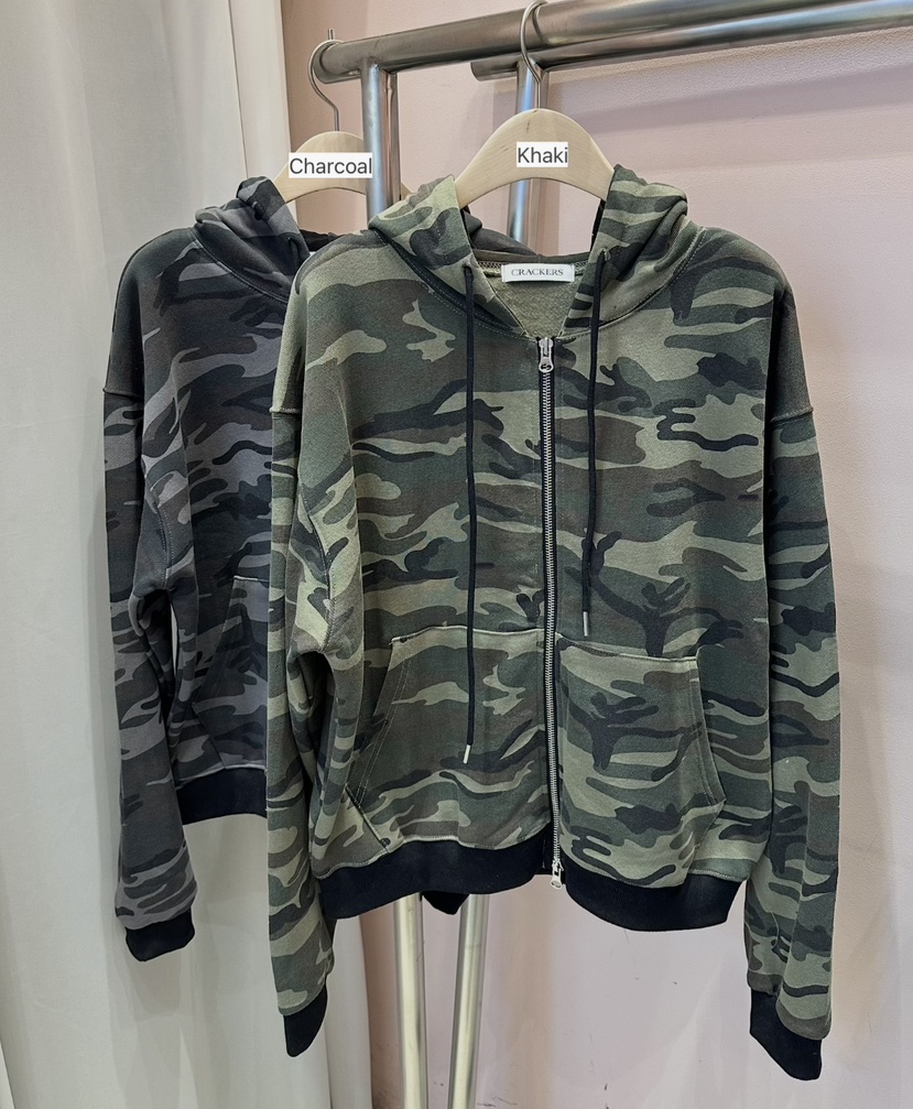 CRACKERS東大門㊣實拍女士新款熱賣時尚人氣夾克加絨拉鏈迷彩CRACKERS夾克