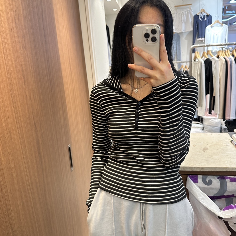 ON THE MODE韓國代購㊣女士新品25秋冬熱賣真品長袖T恤紐扣ON THE MODE長袖T恤