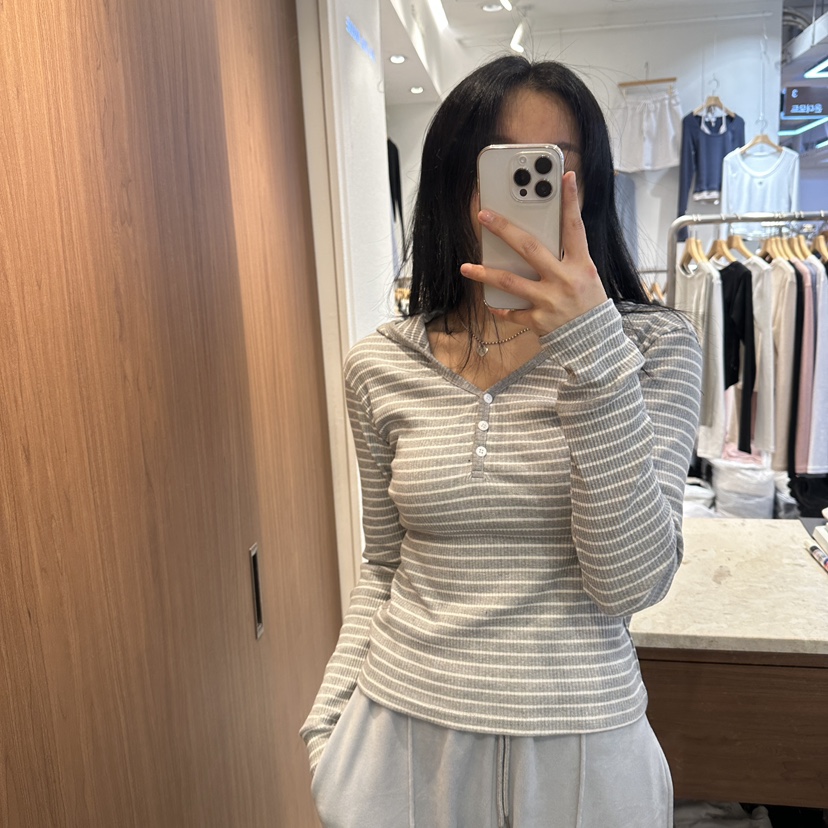 ON THE MODE韓國代購㊣女士新品25秋冬熱賣真品長袖T恤紐扣ON THE MODE長袖T恤