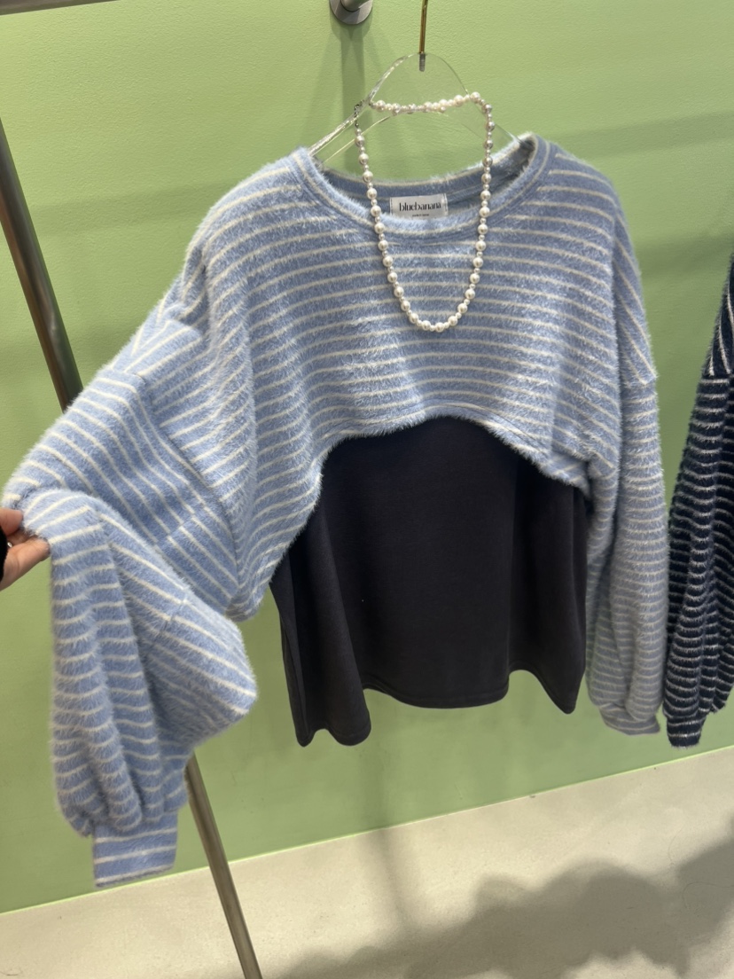 BLUE BANANA東大門㊣實拍女裝新品人氣真品時尚針織衫假兩件BLUE BANANA針織衫圖色2
