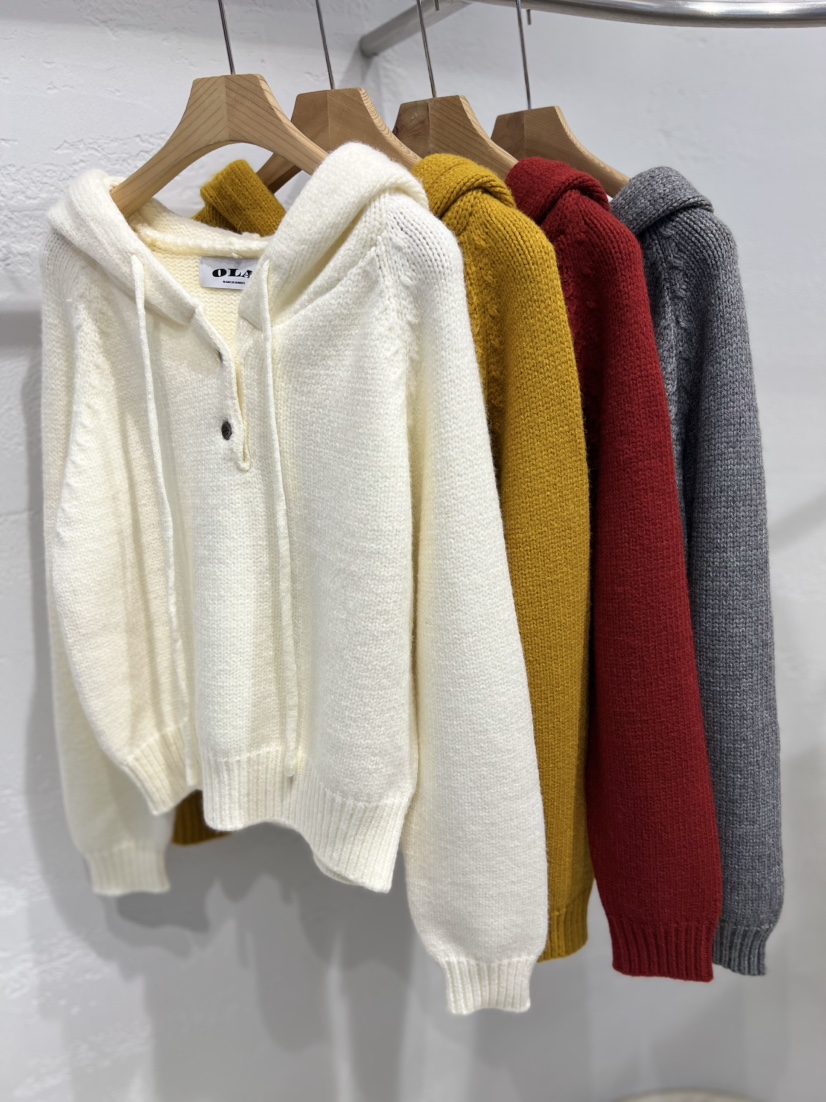 OLA韓國直郵㊣女裝新品熱賣休閑25秋冬職業針織衫連帽衫紐扣mellor/OLA針織衫