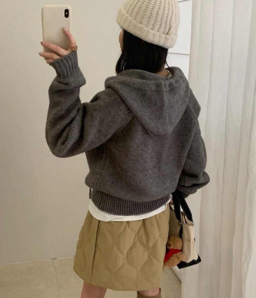 OLA韓國直郵㊣女裝新品熱賣休閑25秋冬職業針織衫連帽衫紐扣mellor/OLA針織衫