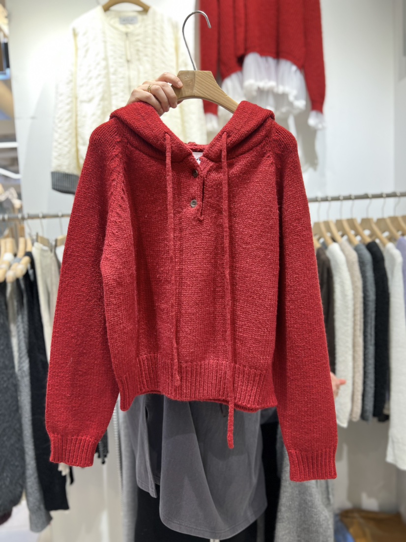 OLA韓國直郵㊣女裝新品熱賣休閑25秋冬職業針織衫連帽衫紐扣mellor/OLA針織衫圖色3