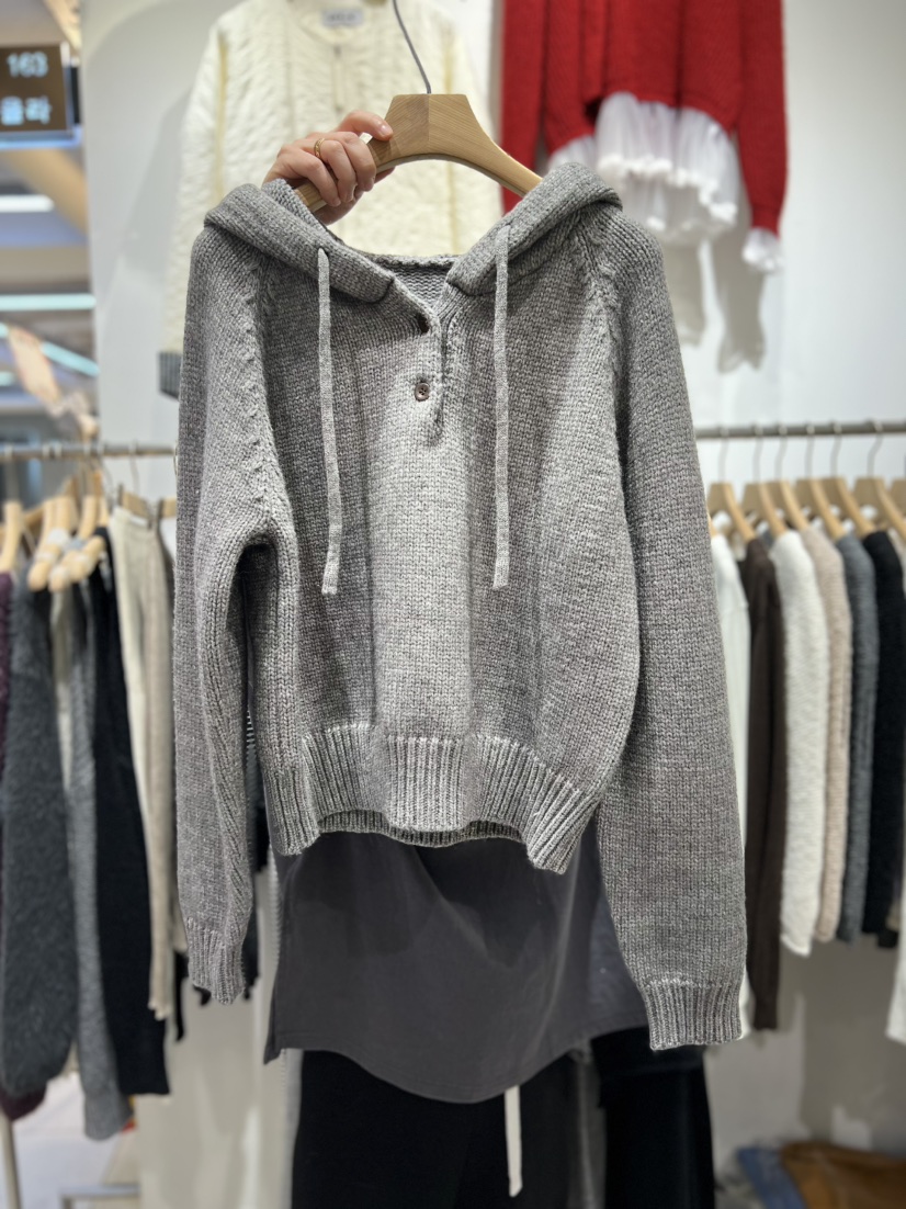 OLA韓國直郵㊣女裝新品熱賣休閑25秋冬職業針織衫連帽衫紐扣mellor/OLA針織衫圖色4