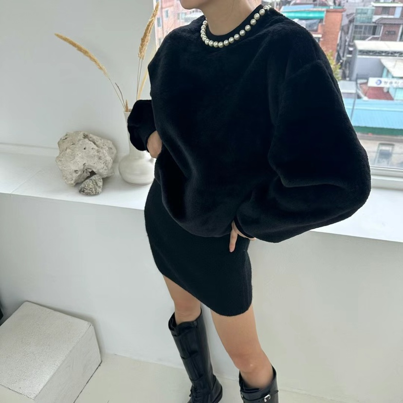 SOUIT韓國直郵㊣女裝新品人氣職業熱賣時尚推薦25秋冬衛衣貂皮SOUIT by mabel-L衛衣