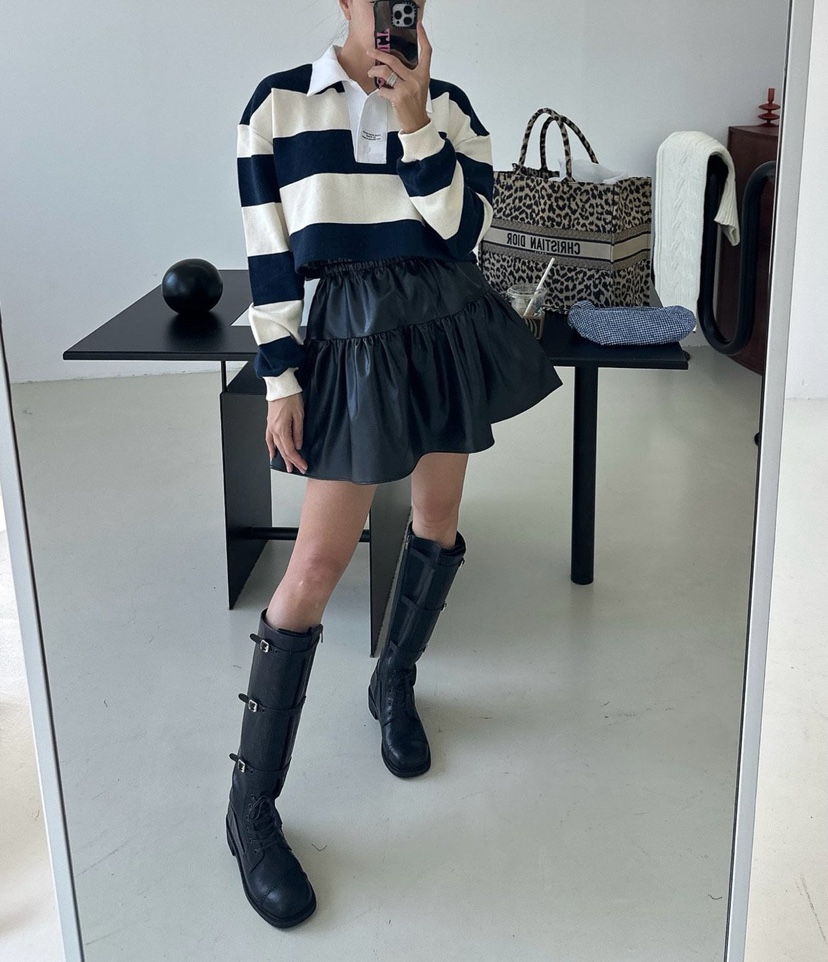 SOUIT東大門㊣代購女士新款時尚職業人氣真品25秋冬短裙皮革SOUIT by mabel-L短裙