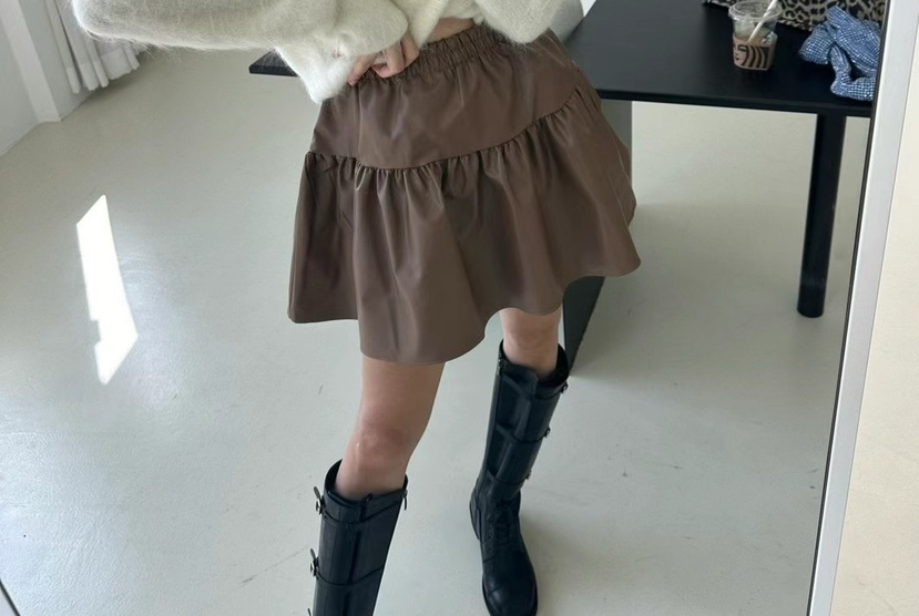 SOUIT東大門㊣代購女士新款時尚職業人氣真品25秋冬短裙皮革SOUIT by mabel-L短裙