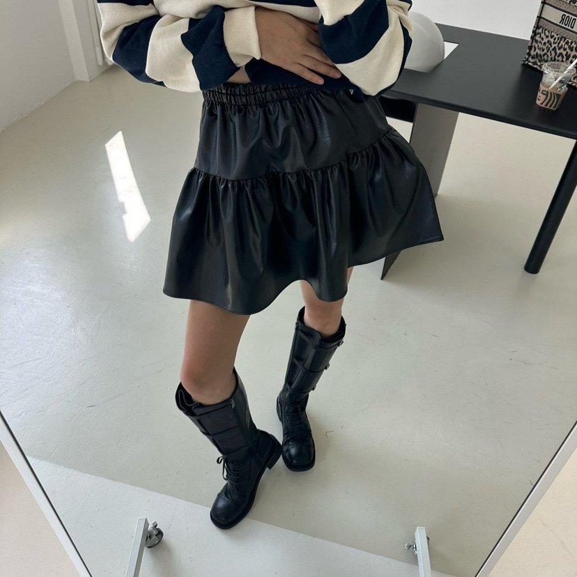 SOUIT東大門㊣代購女士新款時尚職業人氣真品25秋冬短裙皮革SOUIT by mabel-L短裙圖色1