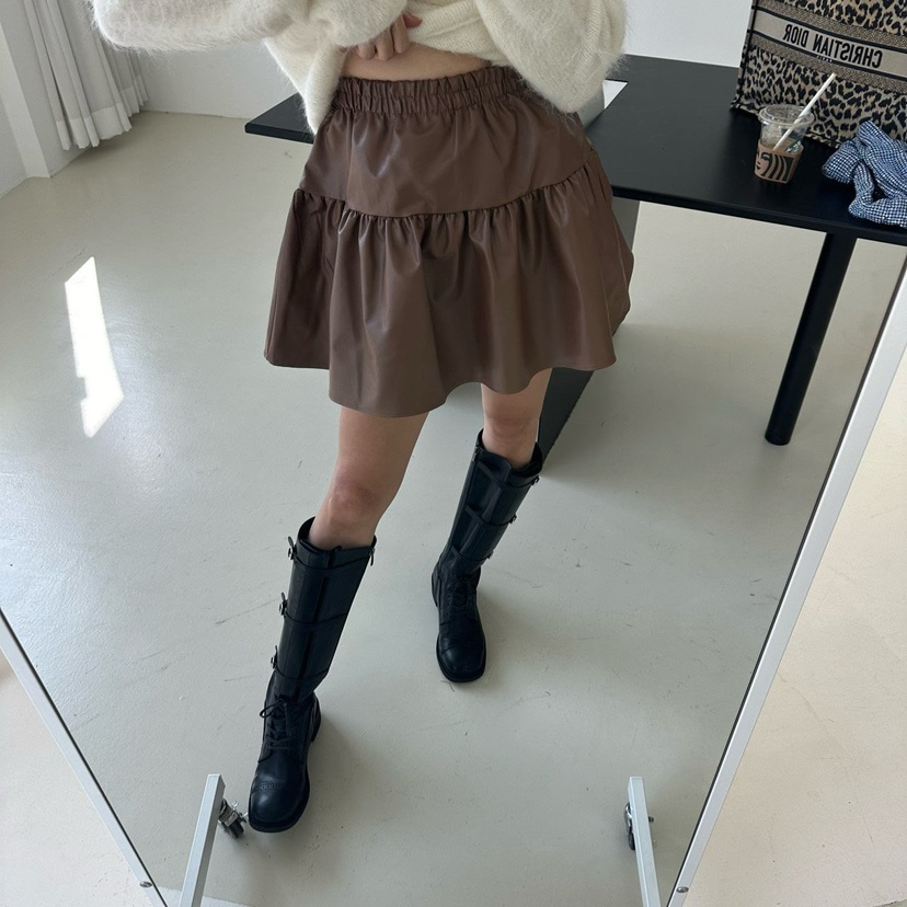 SOUIT東大門㊣代購女士新款時尚職業人氣真品25秋冬短裙皮革SOUIT by mabel-L短裙圖色2