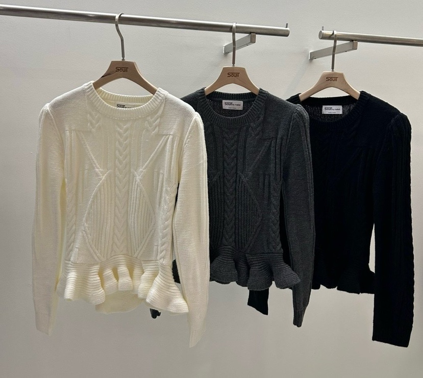SOUIT東大門㊣直郵女裝新款真品熱賣休閑時尚25秋冬針織衫荷葉邊SOUIT by mabel-L針織衫