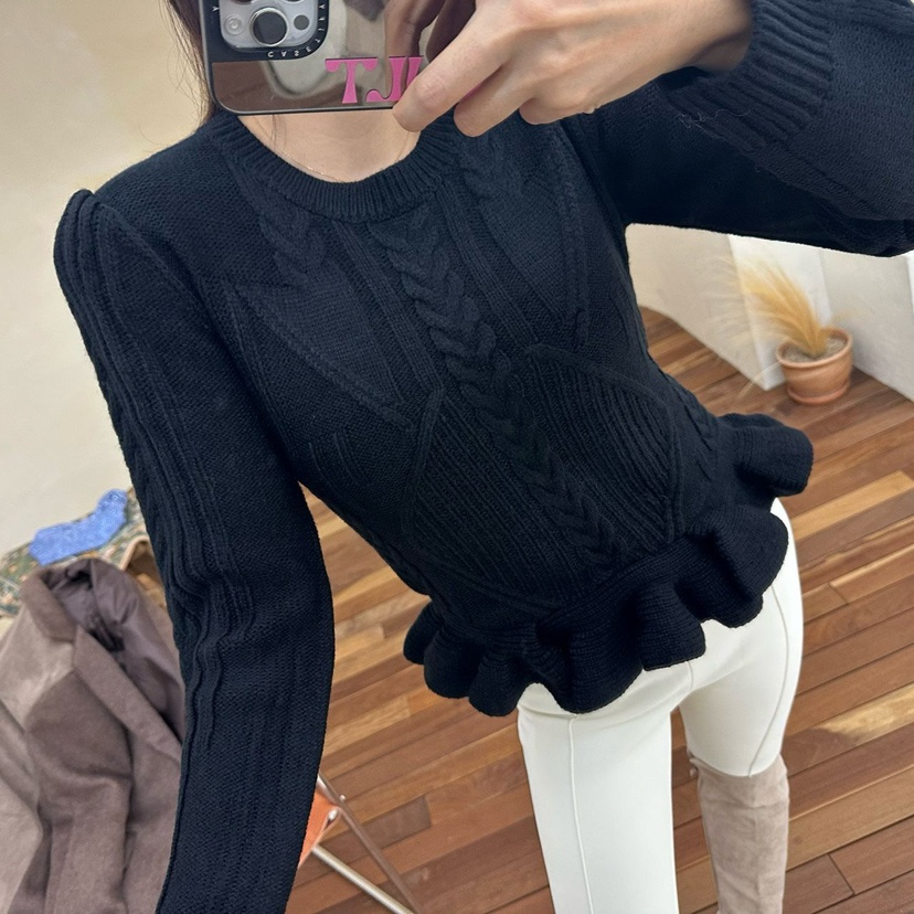 SOUIT東大門㊣直郵女裝新款真品熱賣休閑時尚25秋冬針織衫荷葉邊SOUIT by mabel-L針織衫