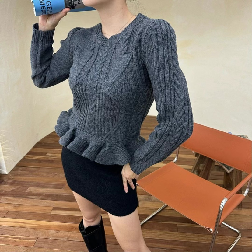 SOUIT東大門㊣直郵女裝新款真品熱賣休閑時尚25秋冬針織衫荷葉邊SOUIT by mabel-L針織衫
