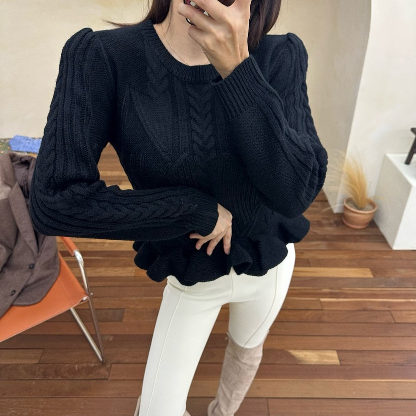 SOUIT東大門㊣直郵女裝新款真品熱賣休閑時尚25秋冬針織衫荷葉邊SOUIT by mabel-L針織衫圖色2