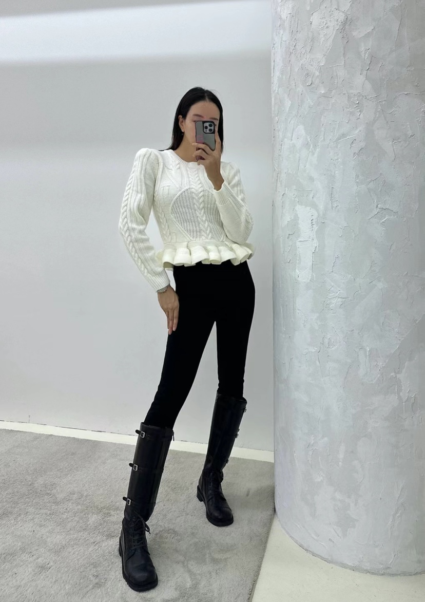 SOUIT東大門㊣直郵女裝新款真品熱賣休閑時尚25秋冬針織衫荷葉邊SOUIT by mabel-L針織衫圖色3