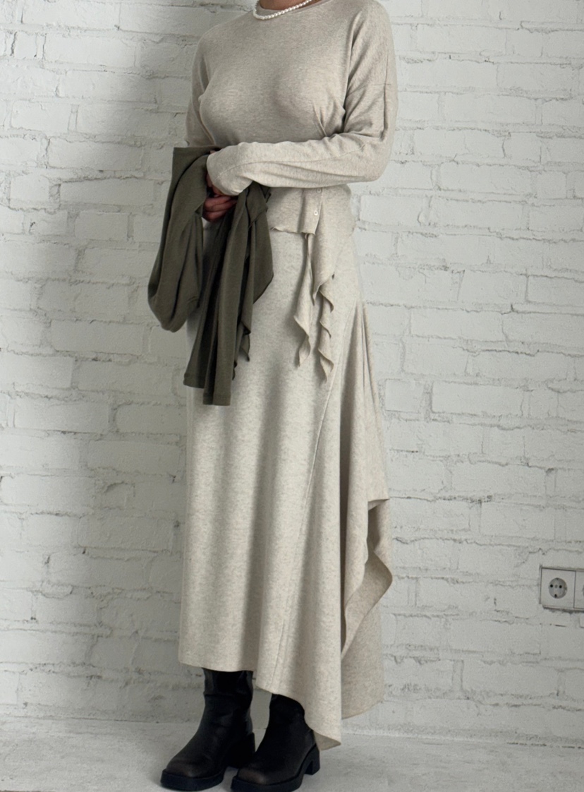 BLACK RIBBON-A韓國直郵㊣女士新款職業長袖T恤安哥拉羊毛紐扣BLACK RIBBON-A長袖T恤