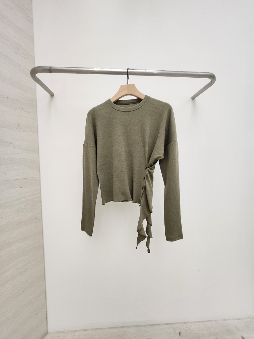 BLACK RIBBON-A韓國直郵㊣女士新款職業長袖T恤安哥拉羊毛紐扣BLACK RIBBON-A長袖T恤圖色3