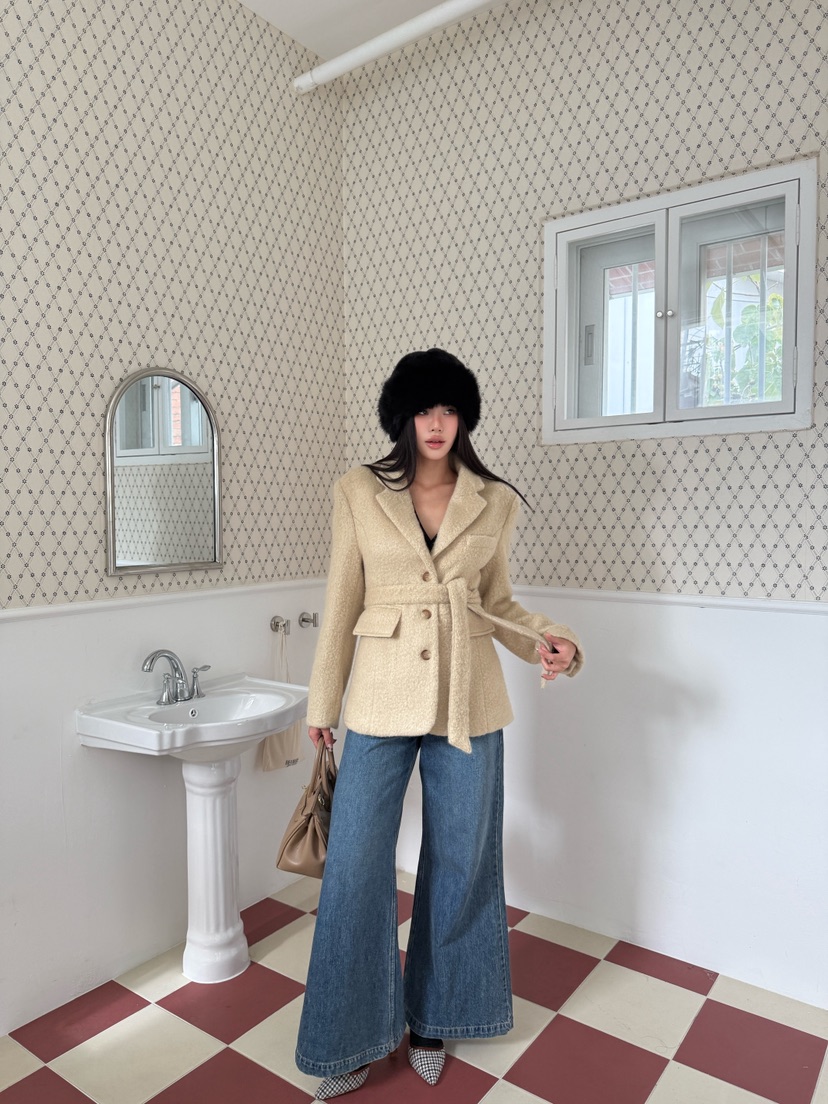 FOUREIGHT韓國代購㊣女裝新款熱賣休閑推薦中長款大衣含腰帶FOUR EIGHT中長款大衣