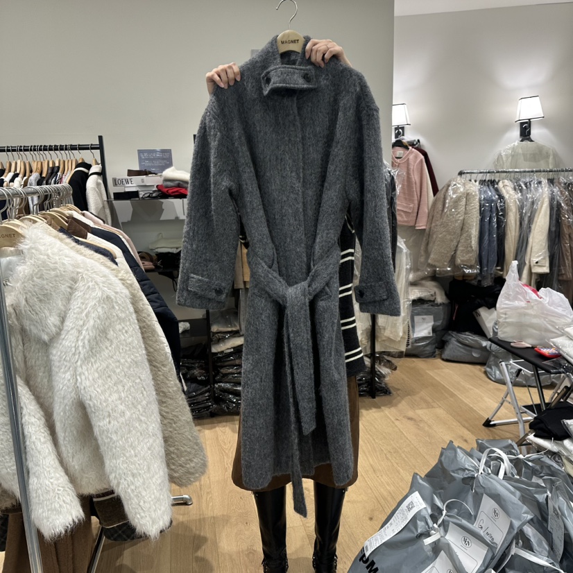 M.G.N韓國代購㊣女裝新品人氣熱賣時尚中長款大衣含腰帶羊毛MAGNET中長款大衣圖色3