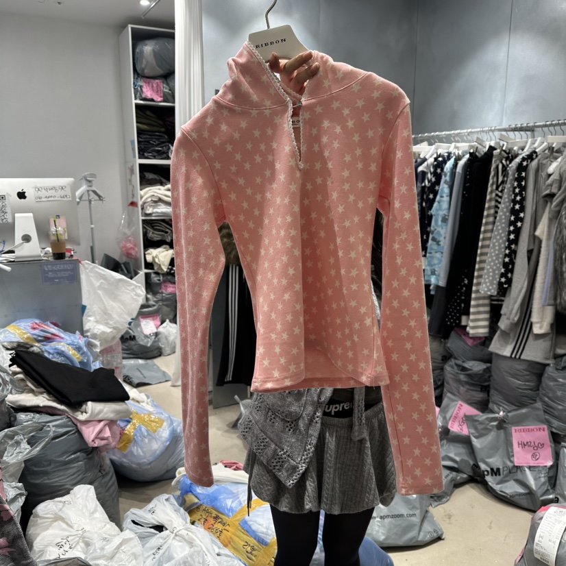 RIBBON東大門㊣實拍女士新款職業熱賣時尚人氣25秋冬長袖T恤兜帽RIBBON長袖T恤圖色1