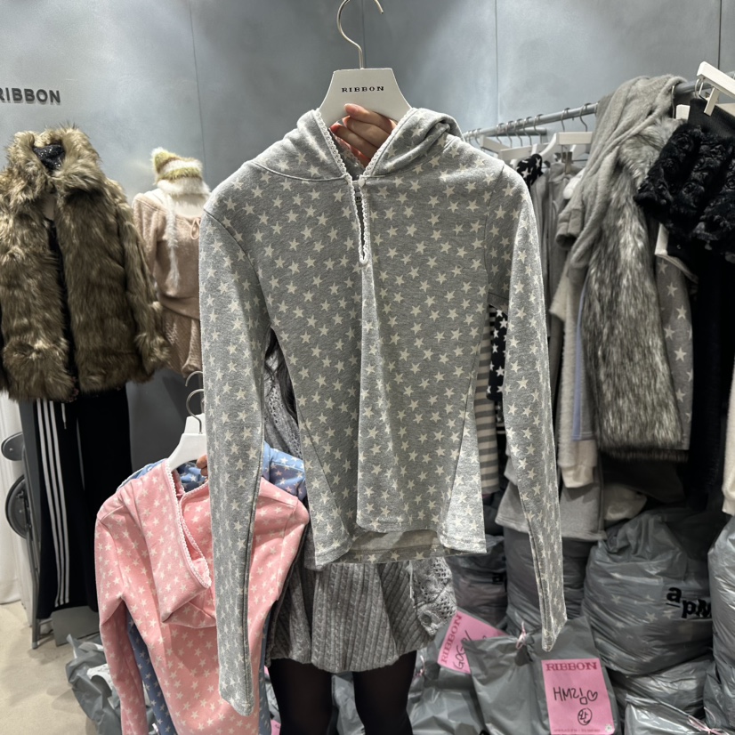 RIBBON東大門㊣實拍女士新款職業熱賣時尚人氣25秋冬長袖T恤兜帽RIBBON長袖T恤圖色2