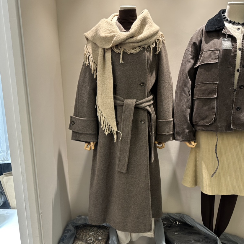 SOF東大門㊣實拍女裝新品熱賣職業推薦休閑中長款大衣含圍巾SOF中長款大衣圖色2