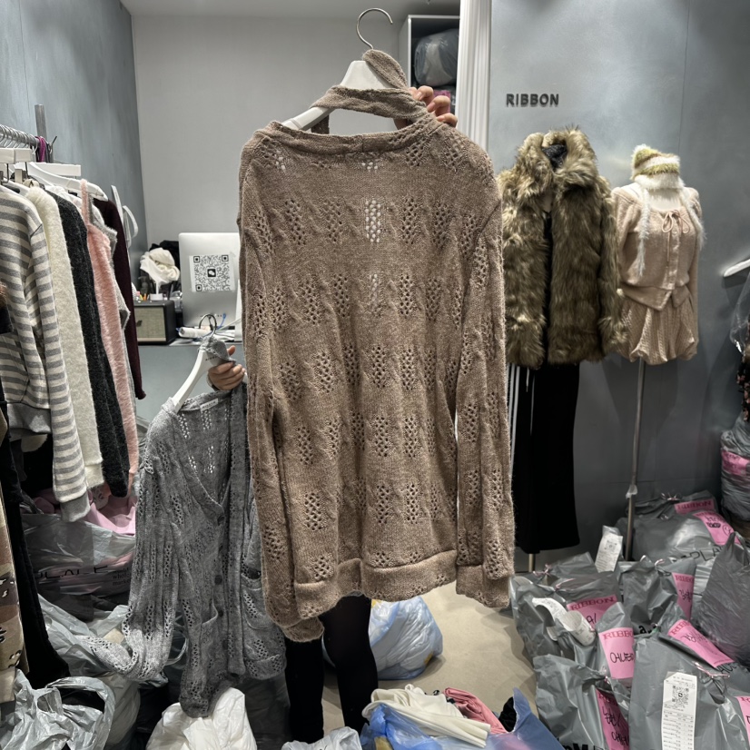 RIBBON東大門㊣實拍女士新款25秋冬休閑推薦熱賣針織衫含脖帶RIBBON針織衫