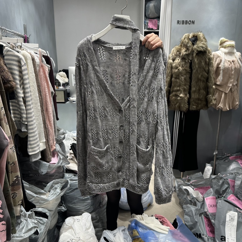 RIBBON東大門㊣實拍女士新款25秋冬休閑推薦熱賣針織衫含脖帶RIBBON針織衫圖色1