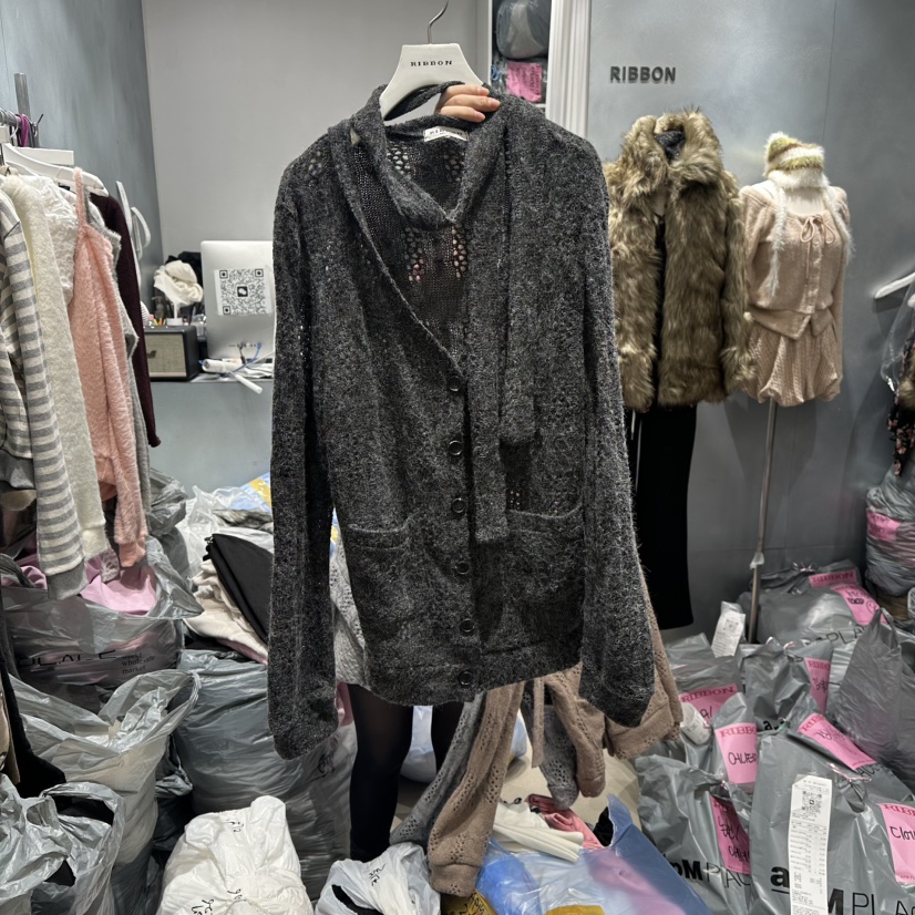 RIBBON東大門㊣實拍女士新款25秋冬休閑推薦熱賣針織衫含脖帶RIBBON針織衫圖色3