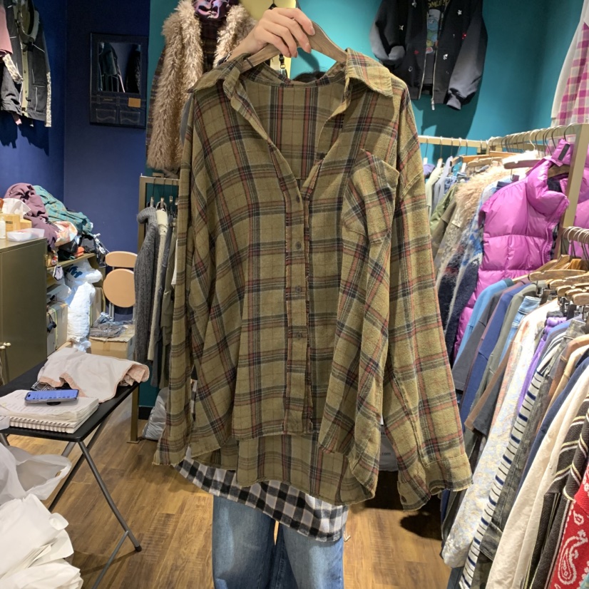 MERCI LINDA韓國直郵㊣女裝新品25秋冬襯衫蕾絲衫復古格紋MERCI LINDA襯衫/蕾絲衫圖色2