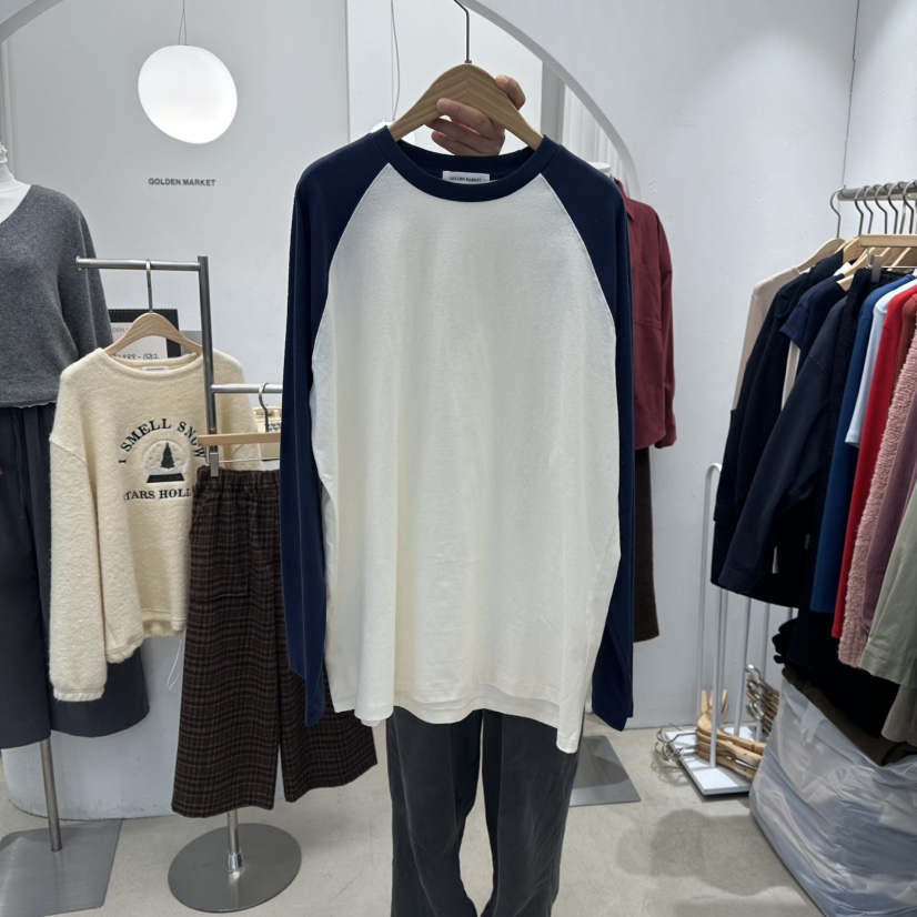 GOLDEN MARKET韓國直郵㊣女裝新款職業25秋冬人氣熱賣長袖T恤GOLDEN MARKET長袖T恤圖色1深藍色