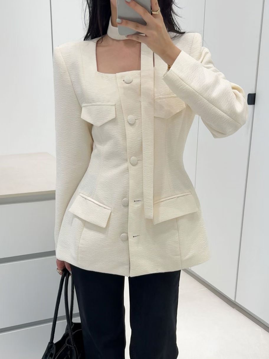 FAVOR東大門㊣代購女士新品時尚休閑推薦人氣夾克含脖帶粗花呢ARRICCHISI夾克圖色1