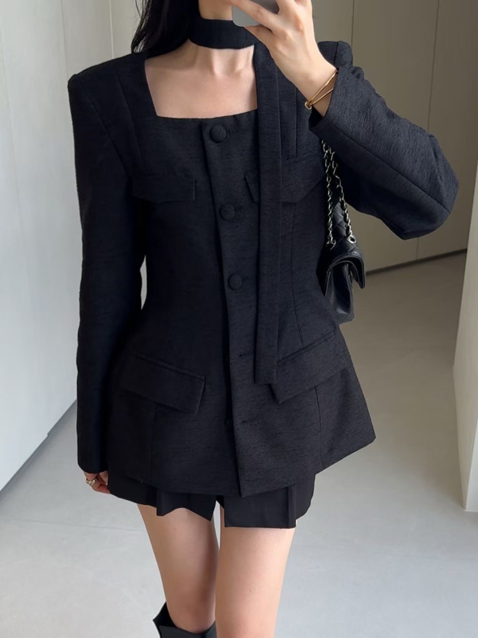 FAVOR東大門㊣代購女士新品時尚休閑推薦人氣夾克含脖帶粗花呢ARRICCHISI夾克圖色2