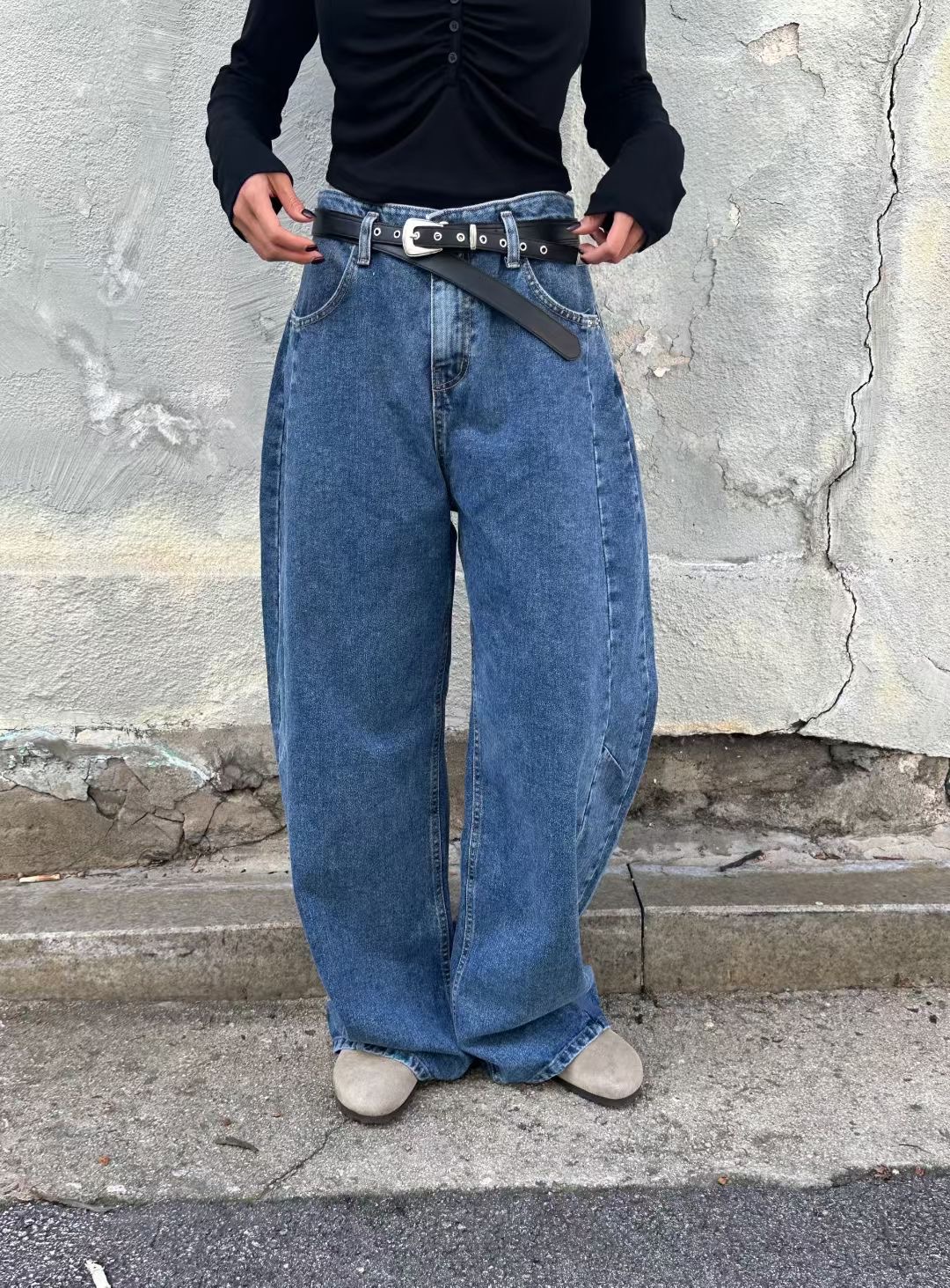 FAVOR東大門㊣實拍女裝新品時尚25秋冬人氣休閑牛仔褲不含腰帶ARRICCHISI牛仔褲圖色1