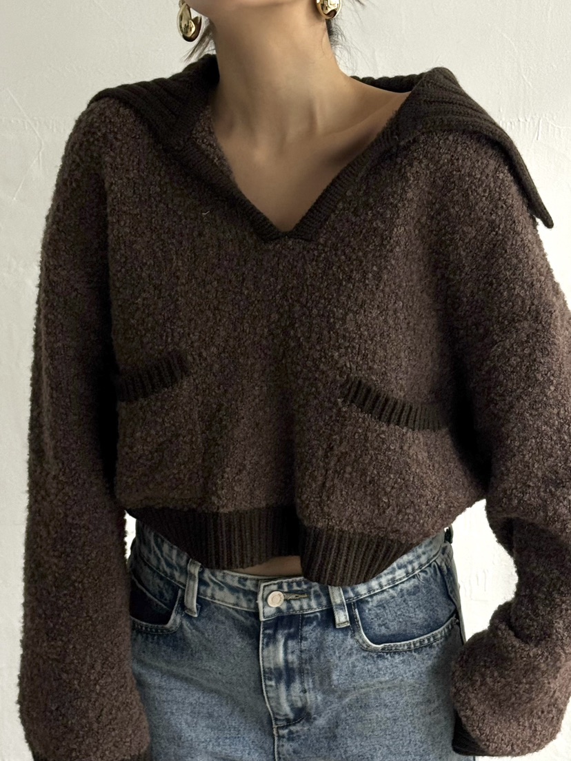 LOWBURN韓國直郵㊣女士新品時尚25秋冬休閑熱賣針織衫口袋開衫LOWBURN針織衫圖色2