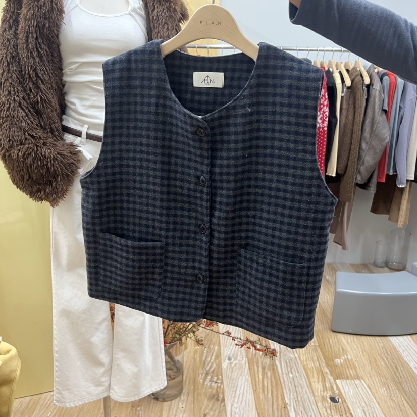 THEPLAN韓國代購㊣女裝新款熱賣推薦職業馬甲不含內搭羊毛格紋THE PLAN馬甲圖色2