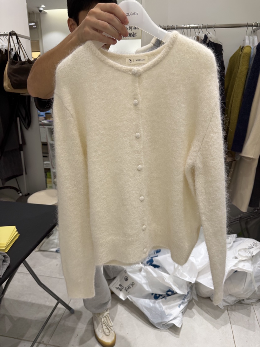 WOOD SAGE韓國代購㊣女士新品推薦25秋冬時尚針織衫開衫紐扣WOOD SAGE針織衫圖色1
