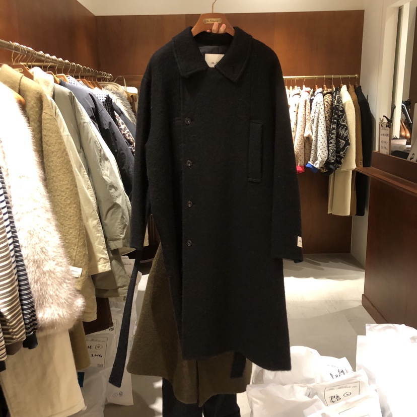 HEBON韓國代購㊣女士新款休閑人氣推薦中長款大衣含腰帶手工HEBON中長款大衣圖色3