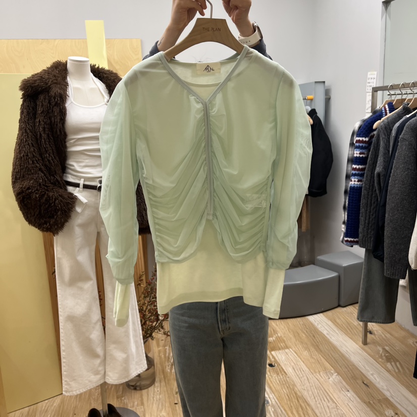 THEPLAN東大門㊣代購女裝新品休閑熱賣25秋冬套裝網眼套裝褶皺THE PLAN套裝圖色1