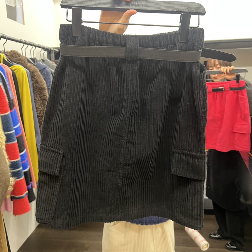 UNANSWERED-MYSTERY東大門㊣實拍女裝新款休閑短裙含腰帶條紋UNANSWERED-MYSTERY短裙