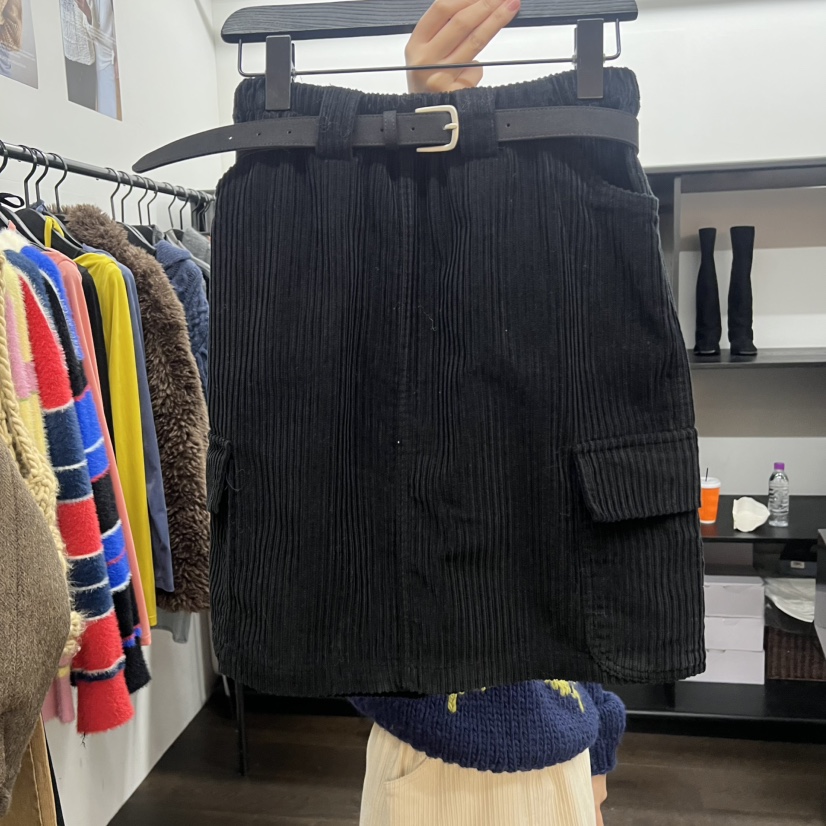 UNANSWERED-MYSTERY東大門㊣實拍女裝新款休閑短裙含腰帶條紋UNANSWERED-MYSTERY短裙圖色1